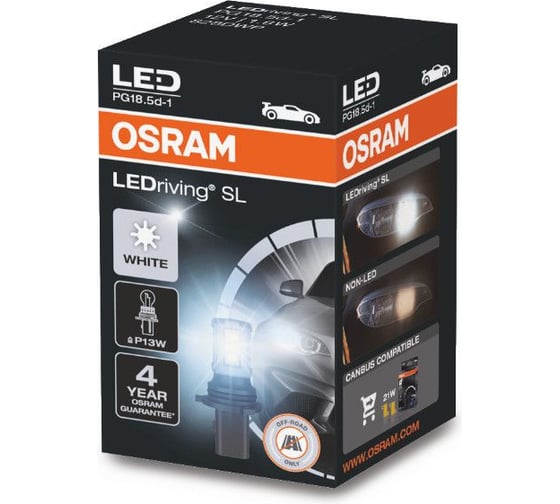 Изображение товара Автолампа OSRAM P13W, PG18.5D-1, LED, 6000 K, 12 В 828DWP