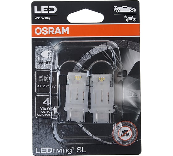 Изображение товара Автолампа OSRAM P27/7W, W2.5x16q, LED, 2 шт., 6000 К, 12 В 3157DWP-02B