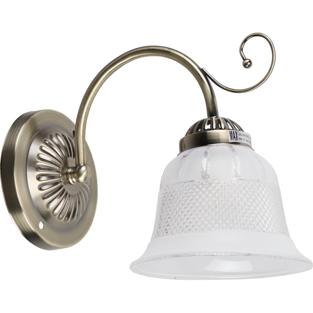 Изображение товара Классический настенный светильник бра ЭкономСвет 91037/1wAB WT с стеклянным плафоном