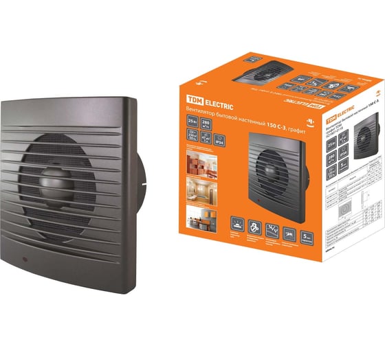 Изображение товара Бытовой настенный вентилятор TDM ELECTRIC 150 С-3, графит SQ1807-0118