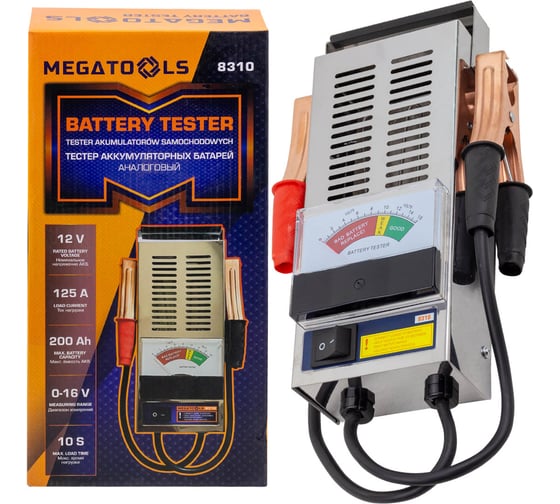 Изображение товара Тестер аккумуляторных батарей аналоговый MEGATOOLS 12V, 125A, 200Ah MT-8310(65117)