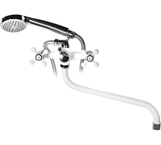 Изображение товара Смеситель для ванны Doron DВ 1316W -30S, 1/2 керамика, белый/хром, излив 300 мм, лейка 1 режим (1/10) 019634