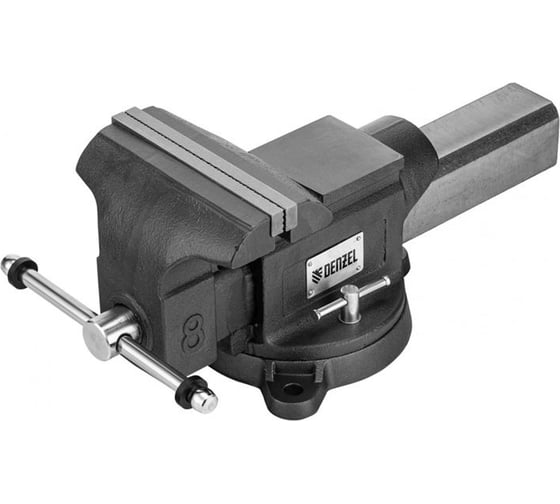 Изображение товара Тиски слесарные BVH-200, 200 мм, поворотные, стальная направляющая, с наковальней // Denzel 18686