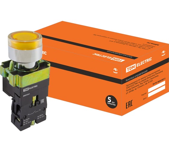Изображение товара Кнопка TDM ELECTRIC BW3561 с подсветкой желтый 1з SQ0704-0056