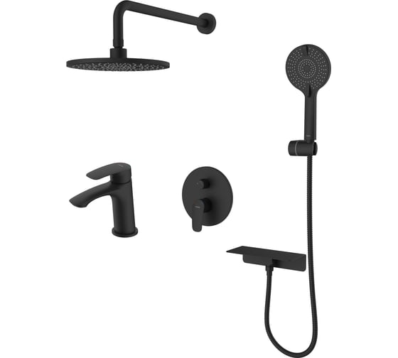 Изображение товара Комплект смесителей Milardo Rora 2 в 1: душевая система и смеситель для умывальника, черный матовый, ROR0002M70