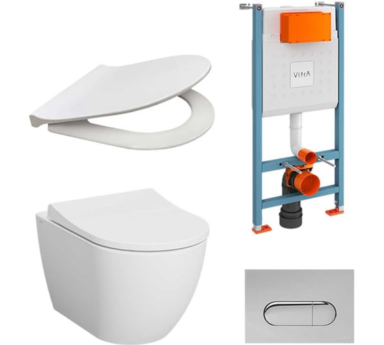 Изображение товара Комплект: безободковый подвесной унитаз VITRA Mia Round, кнопка хром 9873B003-7201