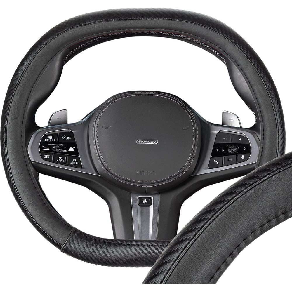 Изображение товара Оплетка SKYWAY 2D-тип из экокожи размер S для автомобиля черная