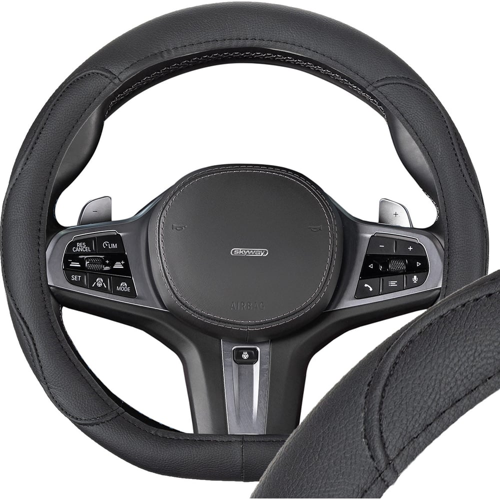 Изображение товара Оплетка SKYWAY D-тип из экокожи для диаметра 37-39 см черная