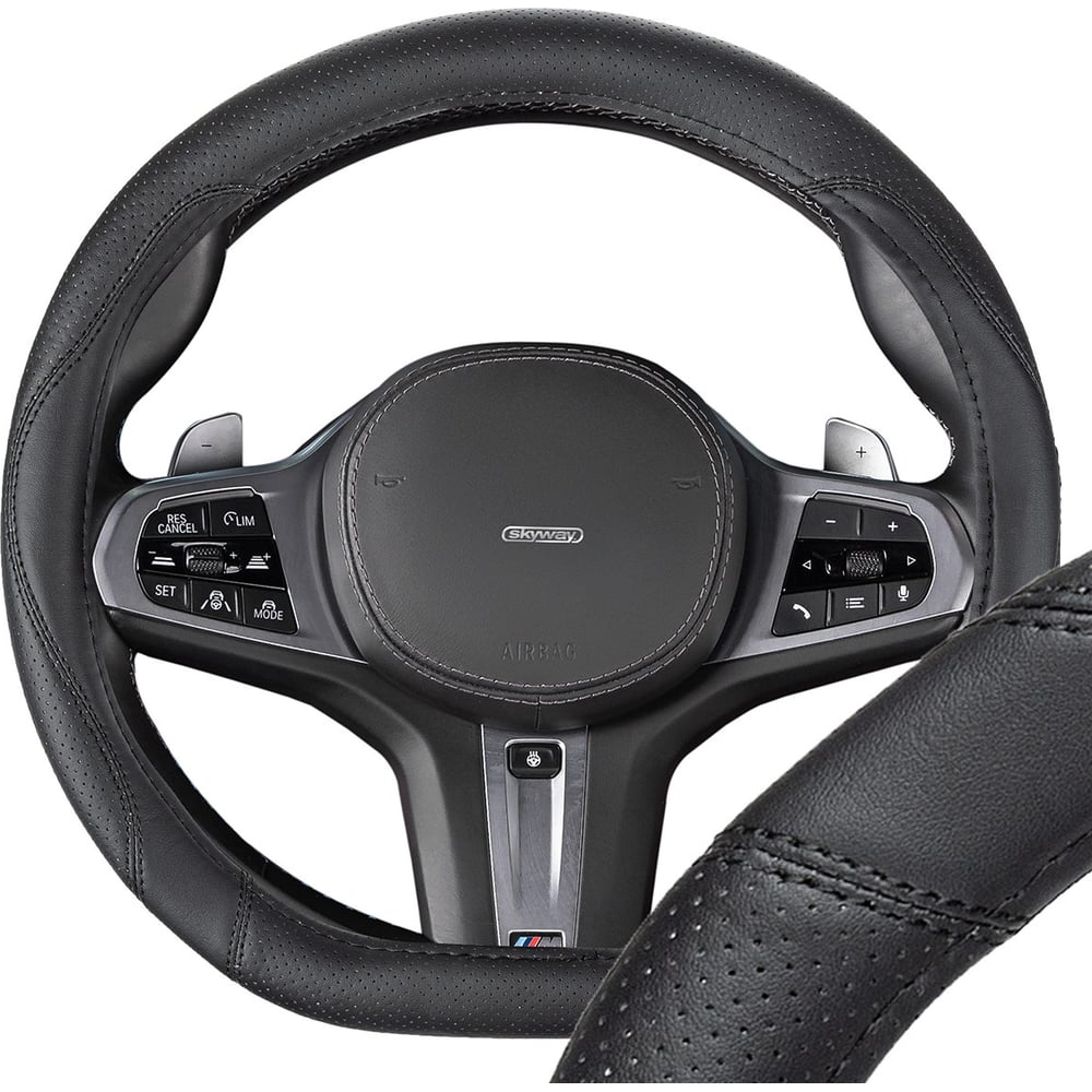 Изображение товара Оплетка SKYWAY D-тип экокожа S (35-37 см) Design Drift-6, черная S01102533