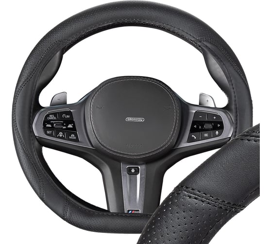 Изображение товара Оплетка SKYWAY D-тип экокожа S (35-37 см) Design Drift-6, черная S01102533