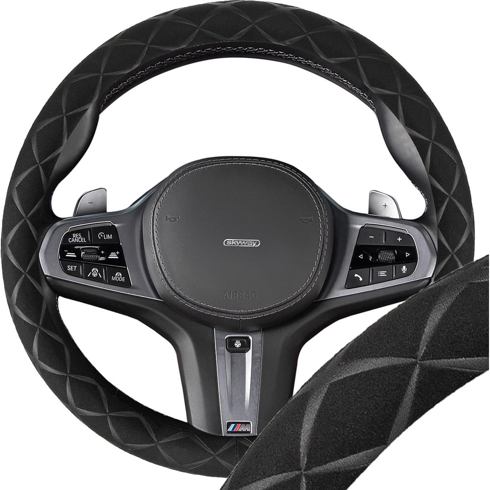 Изображение товара Оплетка SKYWAY из искусственной замши M для автомобилей черная