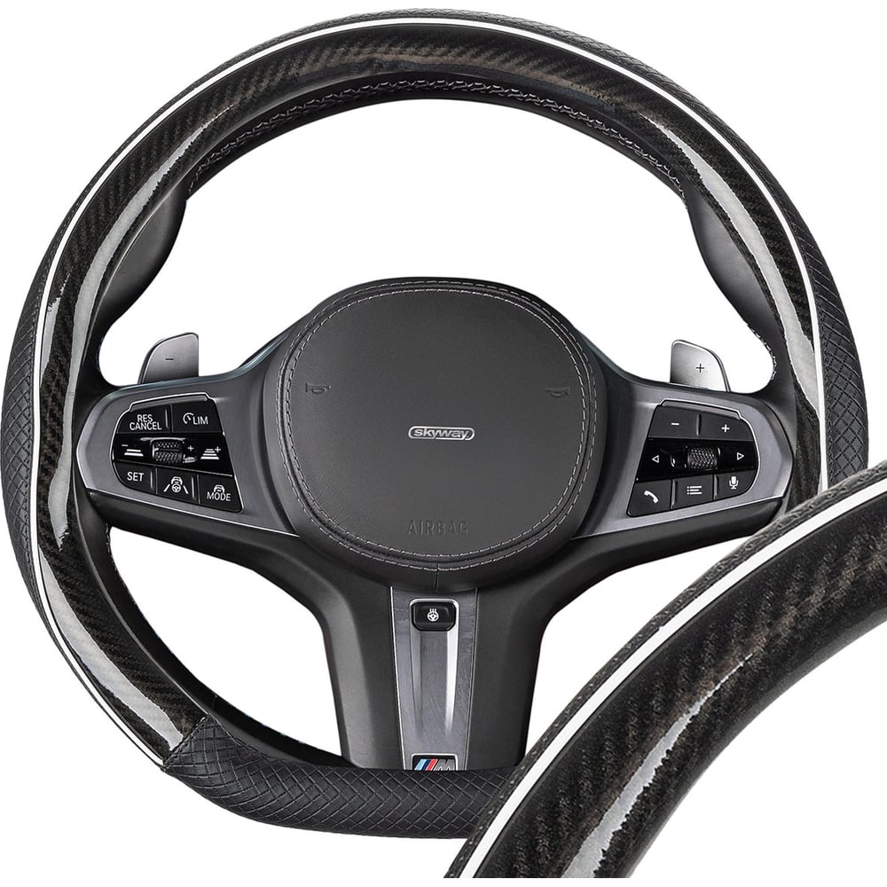 Изображение товара Оплетка SKYWAY D-тип из экокожи и ПВХ для рулевых колес, размер M