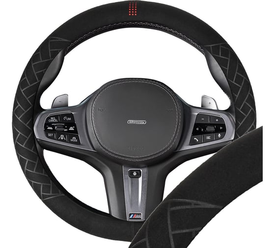 Изображение товара Оплетка SKYWAY искусственная замша M (37-39 см) Design Hit-5, черная/красная S01101087