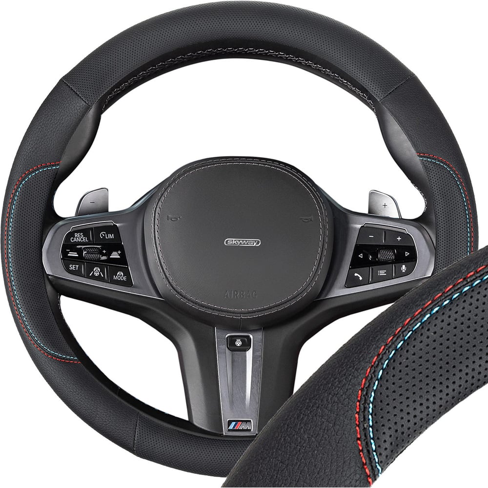 Изображение товара Оплетка SKYWAY из экокожи Design Bavaria-2 для руля M 37-39 см черная