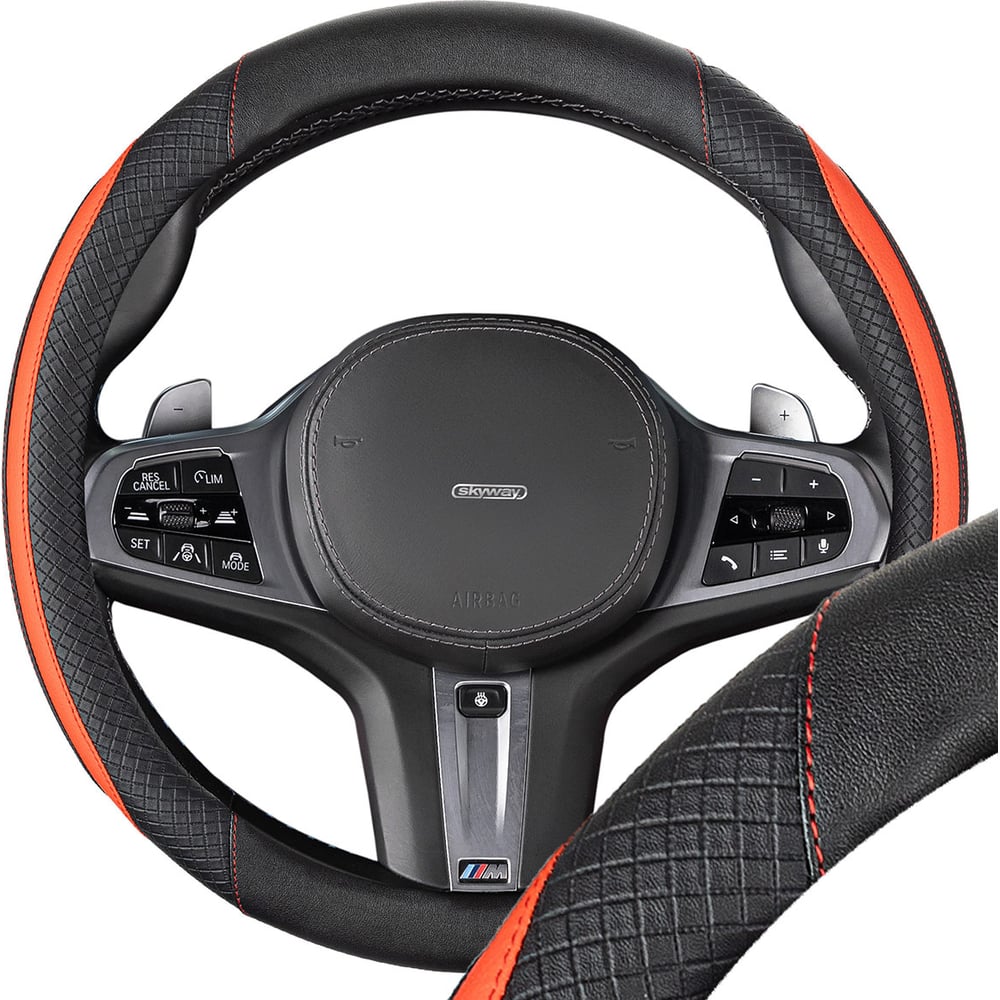 Изображение товара Оплетка SKYWAY из экокожи для руля 37-39 см Design Combo-16 черная-красная
