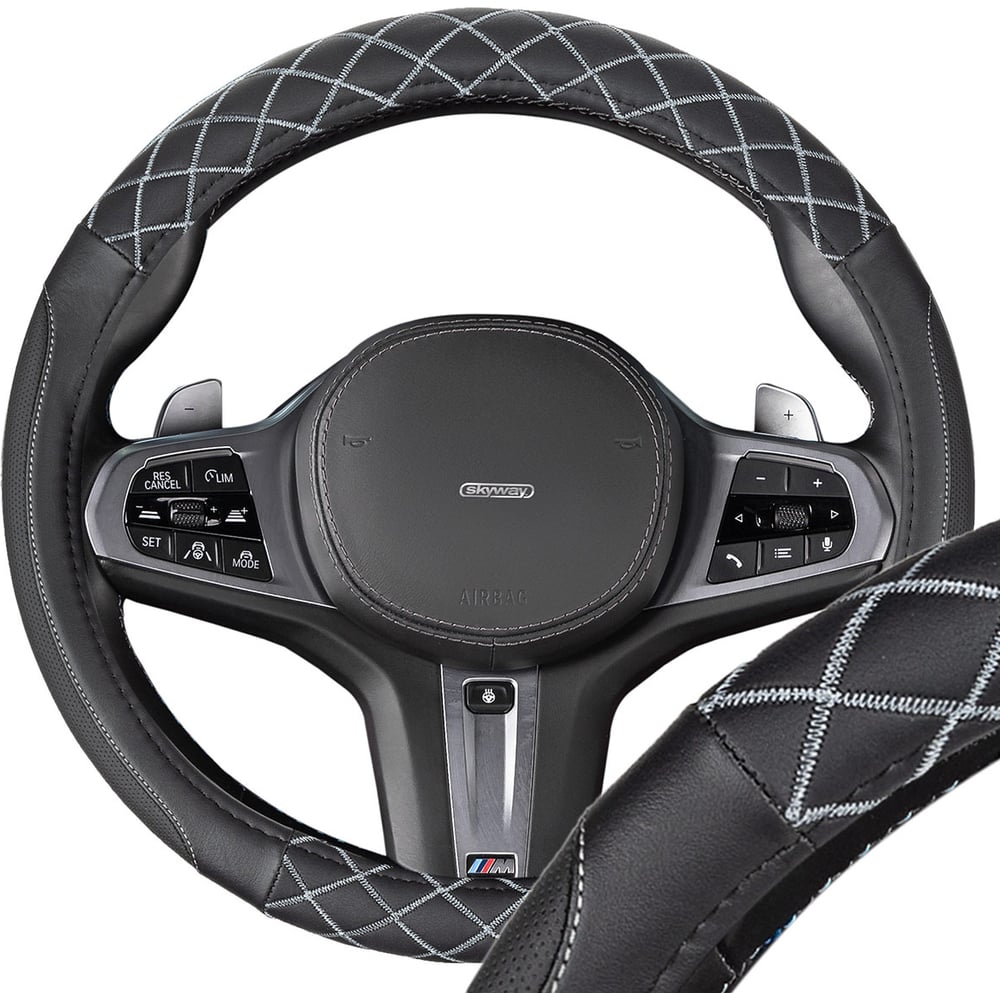 Изображение товара Оплетка SKYWAY из экокожи Design Hit-3 черная со серой строчкой M 37-39 см