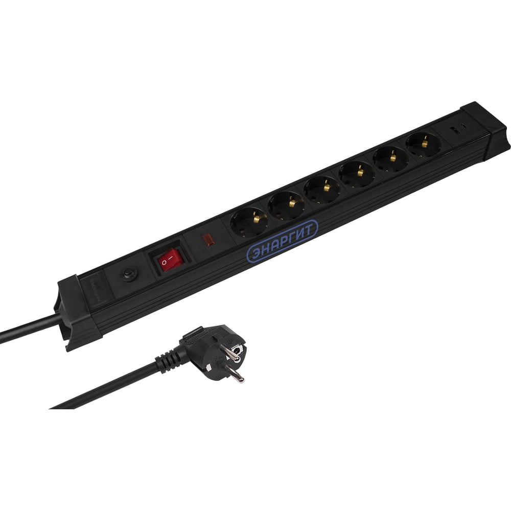 Изображение товара Сетевой фильтр Энаргит 6 розеток и 2 USB порта 5 метров