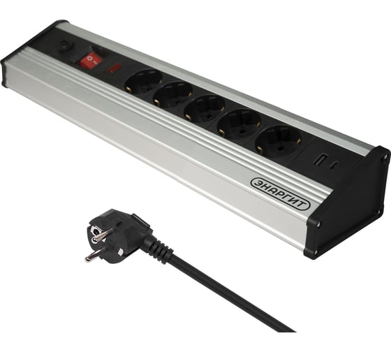 Изображение товара Сетевой фильтр энаргит настольный серия Premium Silver, кабель 3x2,5 - 3 метра, 5 розеток, 2 usb (Type A + Type C) ZL-G05KGDU2-325-3