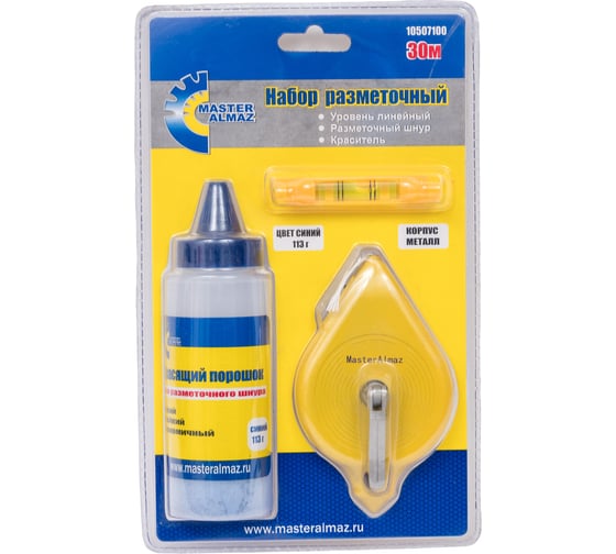Изображение товара Разметочный набор МастерАлмаз 3 предмета, линейный уровень, разметочный тросик, краситель 10507100