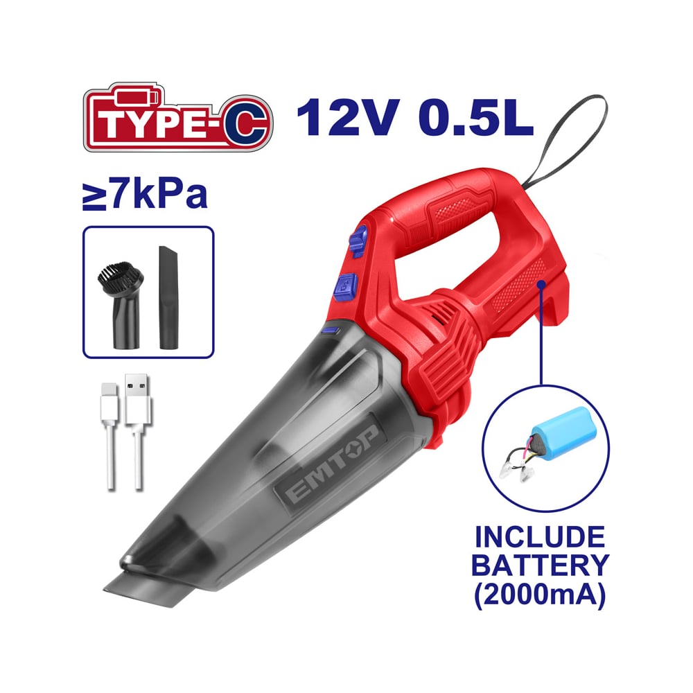 Изображение товара Беспроводной ручной пылесос emtop ELVC2026 для автомобиля и дома