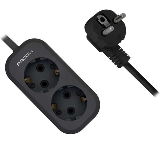 Изображение товара Удлинитель сетевой PROGIX 2 розетки, 7 метров, с заземлением, чёрный, 3x0.75 US2GXB7