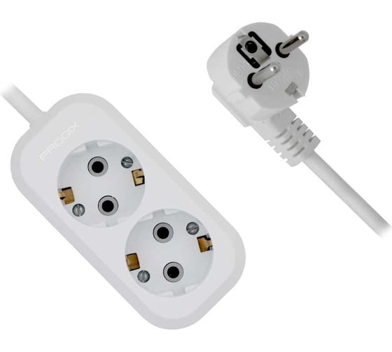 Изображение товара Удлинитель сетевой PROGIX 2 розетки, 10 метров, с заземлением, белый, 3x1,5 US2GX1W10
