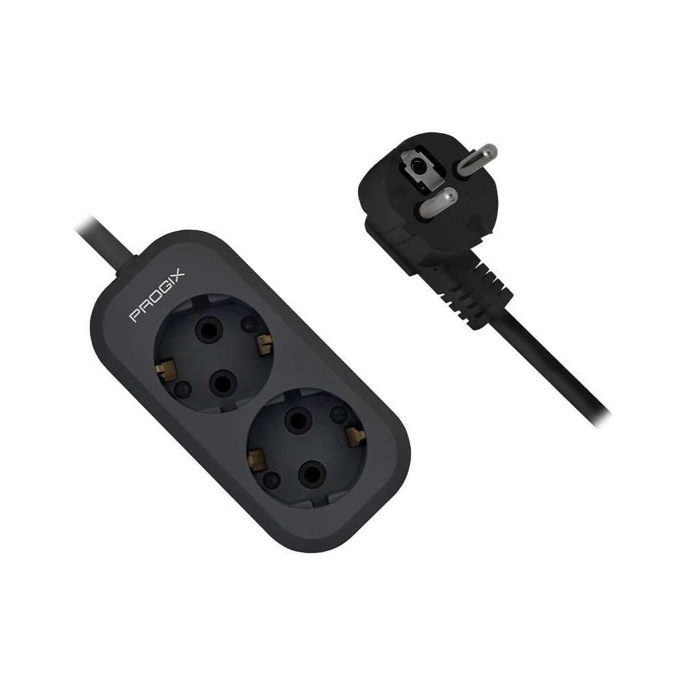 Изображение товара Удлинитель сетевой PROGIX 2 розетки 7 метров с заземлением черный