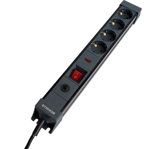 Изображение товара Сетевой фильтр STEKKER 4-местный с/з 3x1мм2, 5 м, 250В, 16А, серия Techno, HM 50158