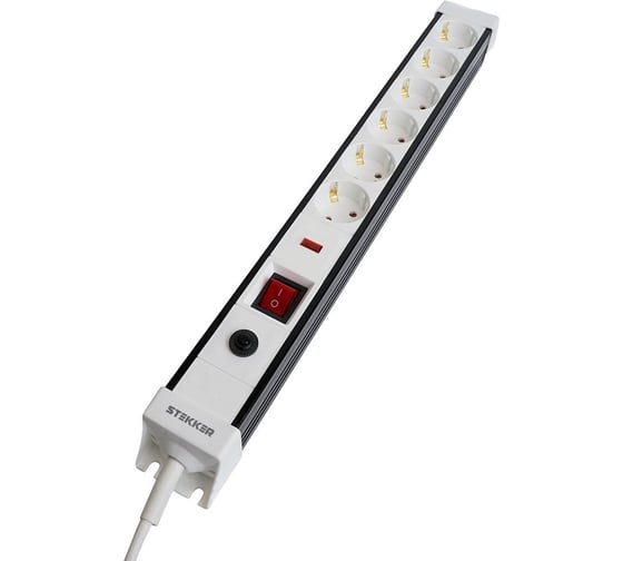 Изображение товара Сетевой фильтр STEKKER 6-местный с/з 3x1мм2, 5 м, 250В, 16А, серия Techno, HM 50152