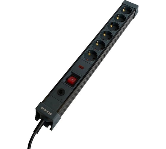 Изображение товара Сетевой фильтр STEKKER 6-местный с/з 3x1мм2, 1,8 м, 250В, 16А, серия Techno, 50159