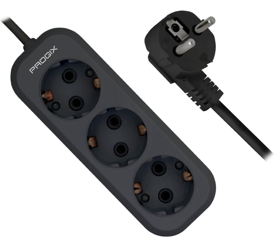 Изображение товара Удлинитель сетевой PROGIX 3 розетки, 10 метров с/з, чёрный, 3x0.75 US3GXB10