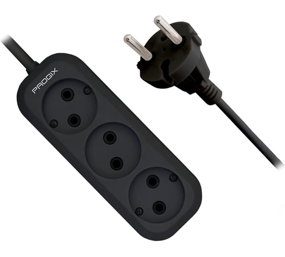 Изображение товара Удлинитель сетевой PROGIX 3 розетки, 5 метров б/з, чёрный, 2x0.75 US3XXB5