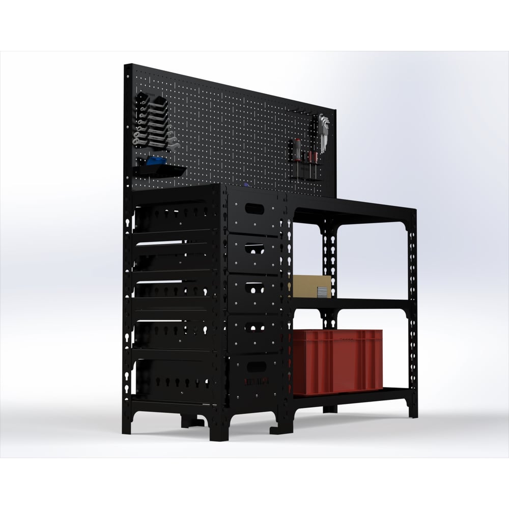 Изображение товара Стол-верстак ООО Металекс с тумбой и перфопанелью 950x1000x500 черный