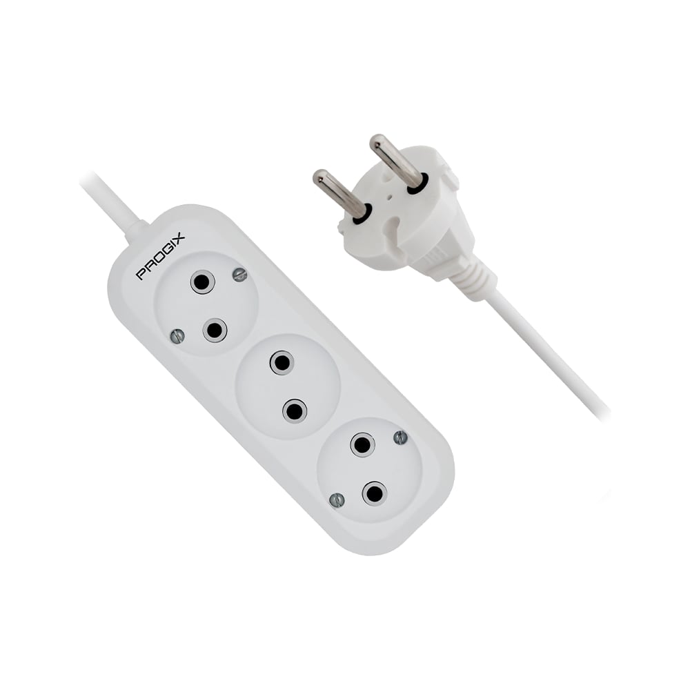 Изображение товара Удлинитель сетевой PROGIX 3 розетки 3 метра белый популярный бытовой удлинитель