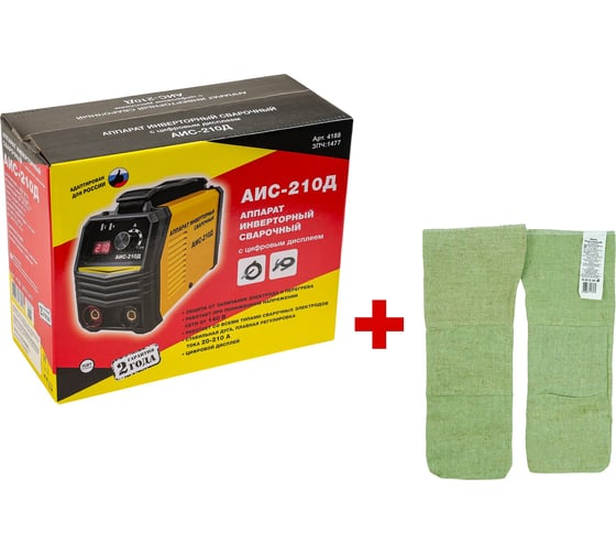 Изображение товара Инвертор сварочный СПЕЦ АИС-210Д, дисплей, 230 В, А20-210, электр. 1,6-4 мм (акс.в компл.) + краги 4188/И-8079-И