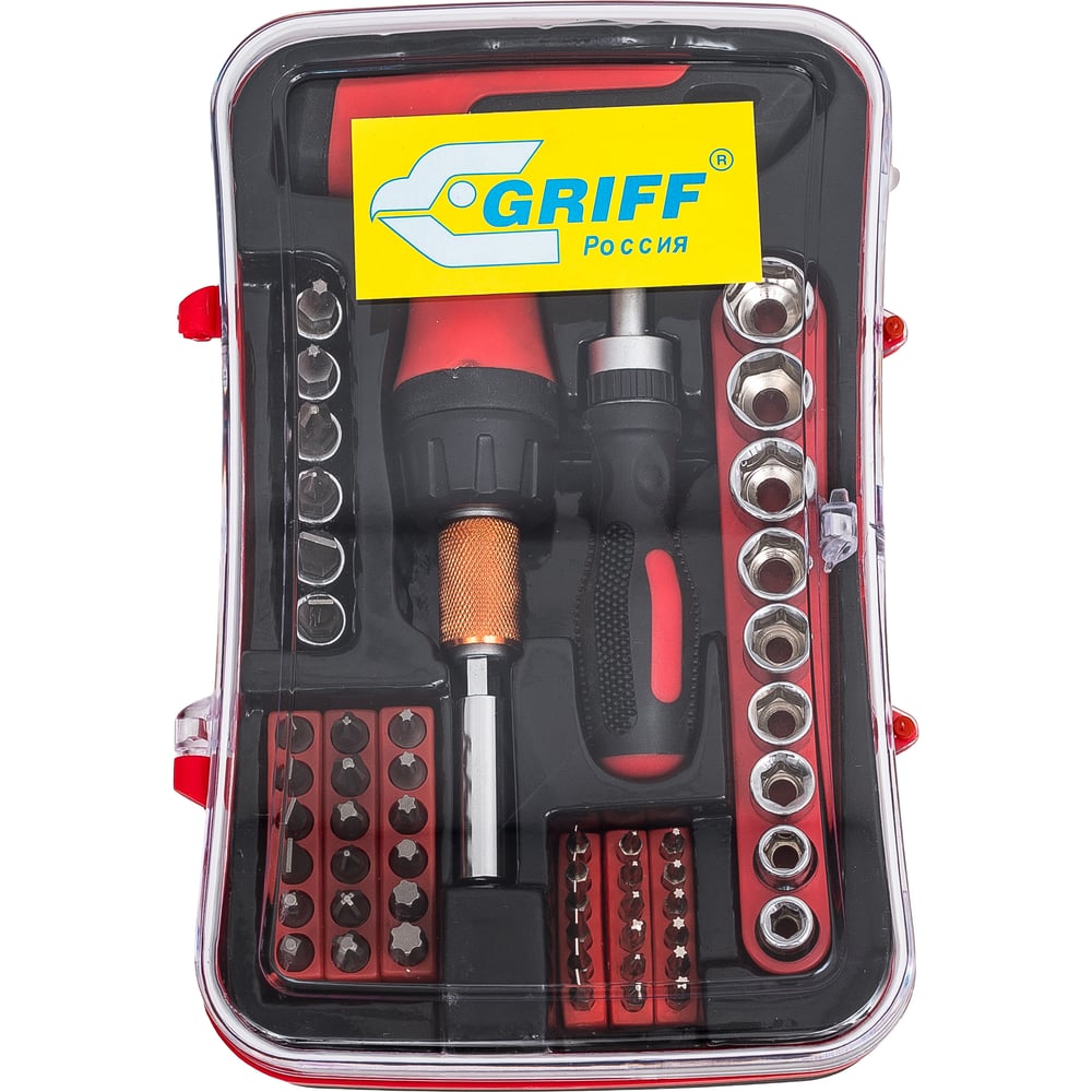 Изображение товара Реверсивная отвертка GRIFF 53 предмета с торцевыми головками и битами