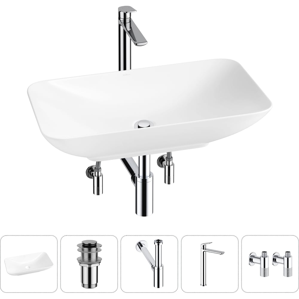 Изображение товара Набор Wellsee 5 в 1 Demure накладная раковина 60x36 см с комплектом оборудования