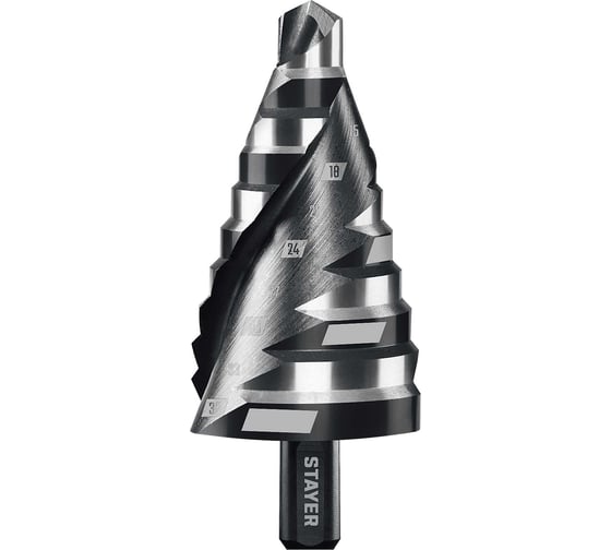 Изображение товара Cверло ступенчатое STAYER Pro-Max 9-36мм, 10 ступеней, винтовая спираль 29661-9-36-10