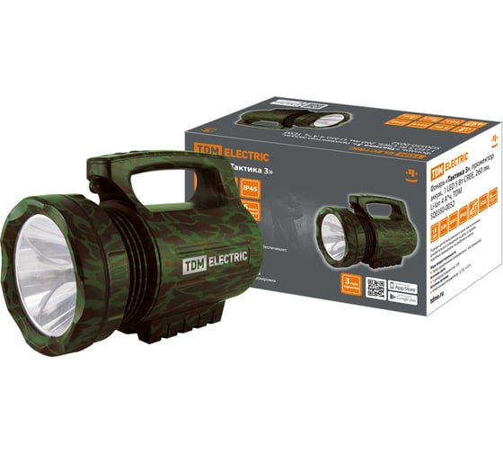 Изображение товара Фонарь TDM ELECTRIC Тактика 3, прожектор аккум., 1 LED 5 Вт CREE, 260 лм, Li-Ion 4 А*ч, SQ0350-0052
