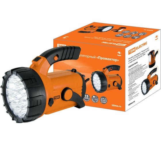 Изображение товара Светодиодный фонарь TDM ELECTRIC Прожектор, аккум. 23+18 LED, поворот. ручка и подставка, 28 лм/Вт, SQ0350-0036