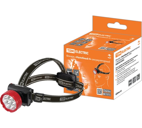 Изображение товара Фонарь TDM ELECTRIC Налобный 4 аккумуляторный, 7 светодиодов, 0,6 Ач SQ0350-0043