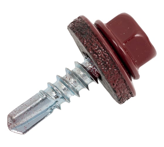 Изображение товара Саморезы кровельные RAL оцинкованный внешний шестигранник 4,8x19 RAL 3005 со сверлом 100 шт 9990152015