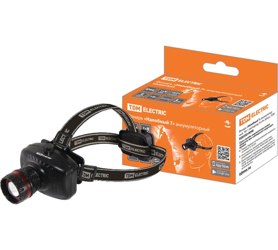 Изображение товара Фонарь TDM ELECTRIC Налобный 7 аккумуляторный, 1Вт 1 светодиод, 0,6 Ач, фокус. SQ0350-0046