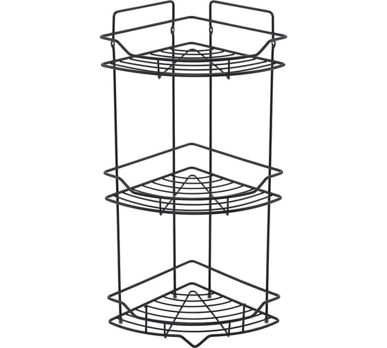 Изображение товара Полка трёхъярусная угловая Milardo Grid, проволока стальная, чёрный матовый, GRICC3BM44