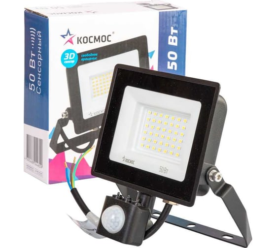 Изображение товара Прожектор светодиодный КОСМОС c датчиком 50Вт, 4000Лм, IP65, 6500K, Super-Slim K_PR5_LED_50S
