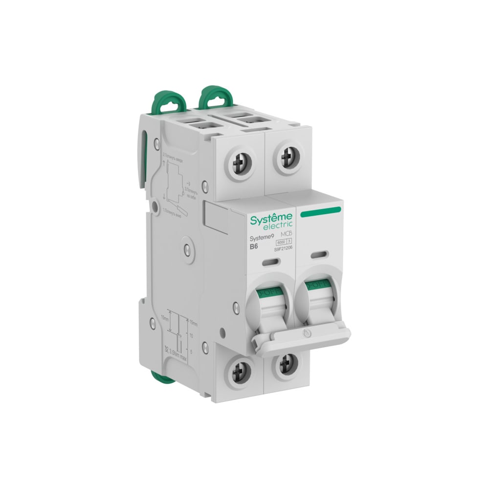 Изображение товара Автоматический выключатель Systeme Electric Systeme9 6А 2P 400В модульный
