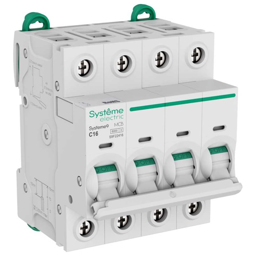 Изображение товара Автоматический выключатель Systeme Electric Systeme9 C 16A 4P 6kA 400В