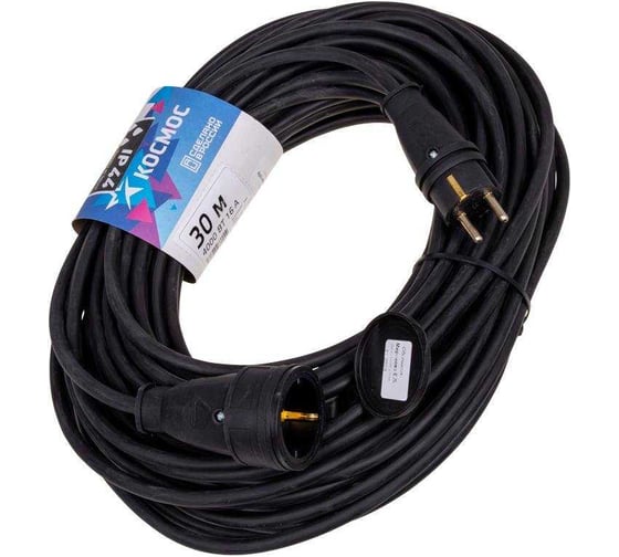 Изображение товара Удлинитель шнур КОСМОС 30м 1 гнездо КГ 2x1.0 мм 10A 220-350В 3500Вт каучук РС16 YSHKsm30m-1g(10A)KG