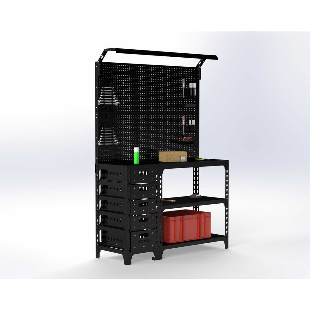 Изображение товара Стол-верстак ООО Металекс серия SUN 950x1600x600 с боковой тумбой и освещением