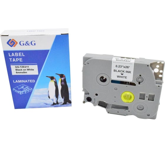 Изображение товара Картридж ленточный G&G GG-TZE211 черный на белом, 6x8, для Brother 1010/1280/1280VP/2700VP 2073228